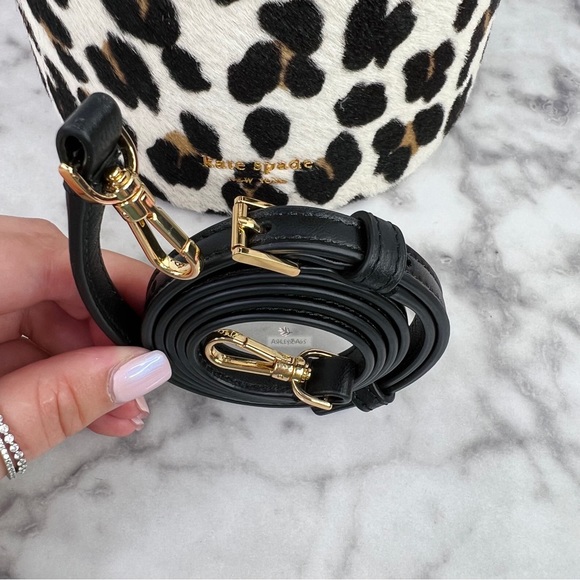 Kate Spade Buttercup Leopard Haircalf Small Bucket Bag Crossbody - Picture 13 of 16